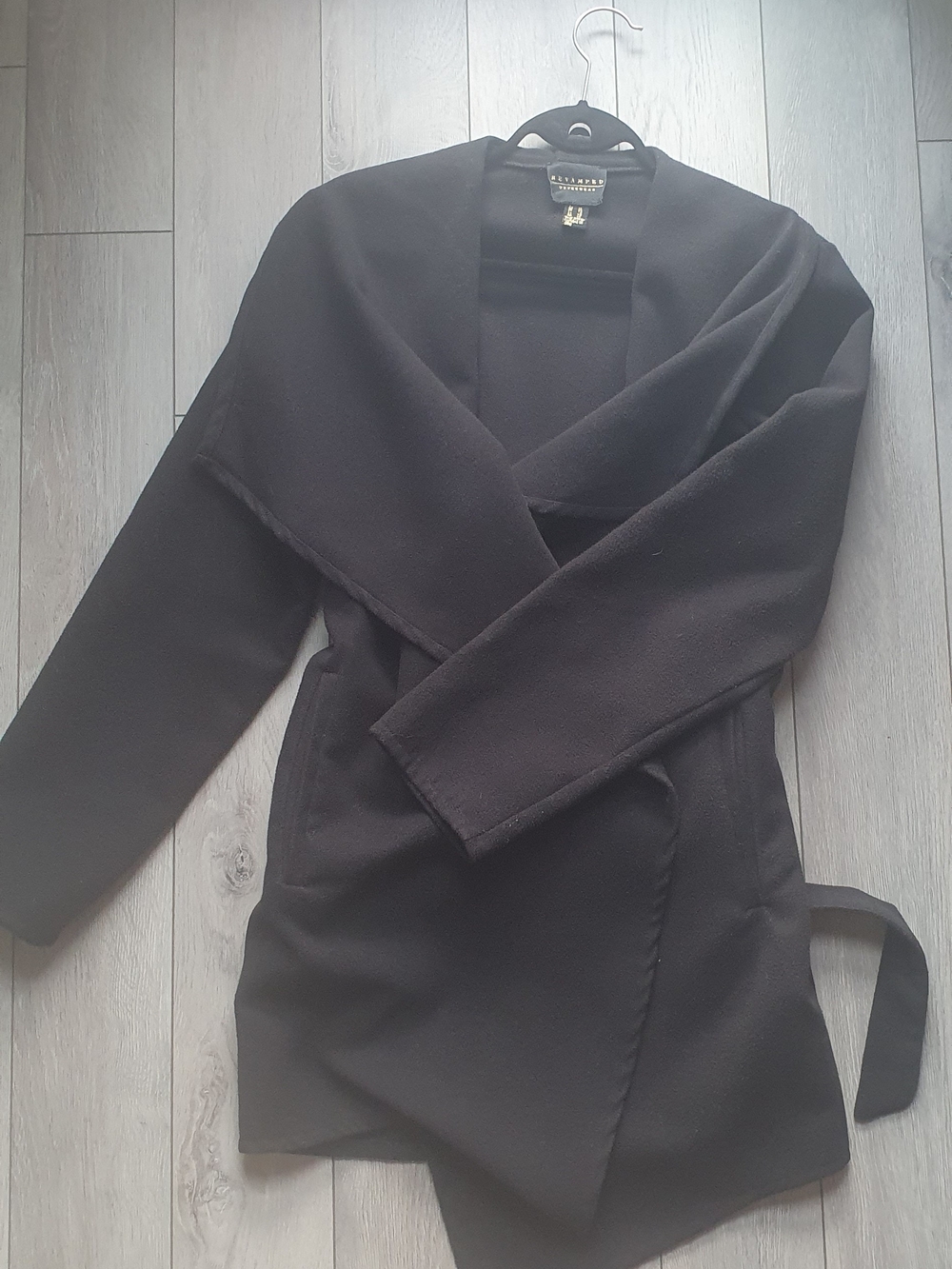 Revamped Black Draped Wrap Trench Coat